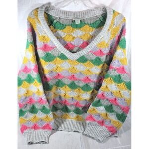 Sundance Chapin Pass V-Neck Oversized Bright Argyle Sweater - Size XXL
